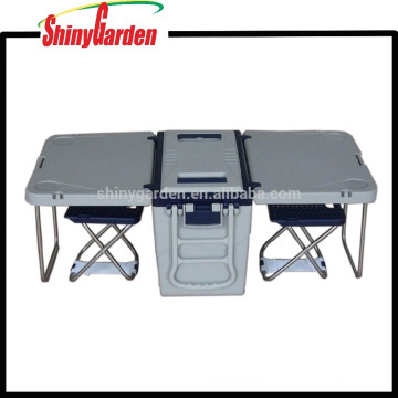 Outdoor Camping Multifunktionspicknick mit 2 Stühlen Rolling Cooler Table